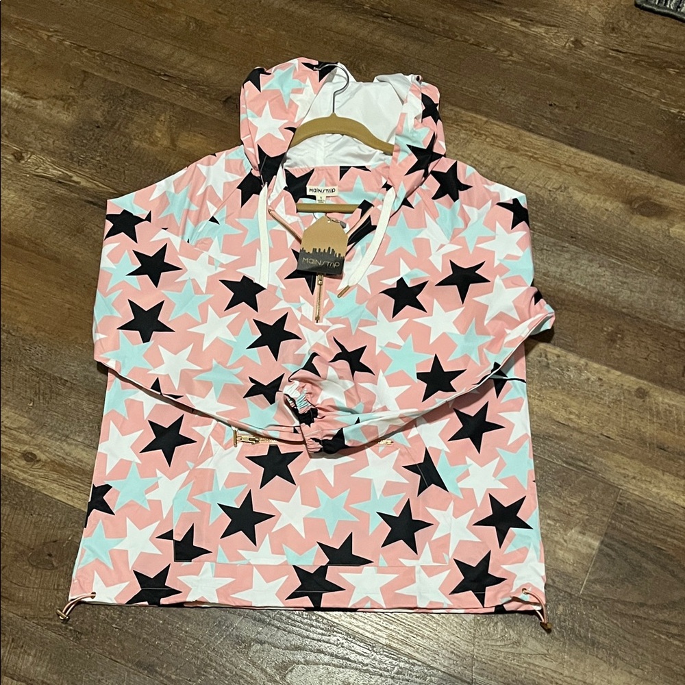 Main Strip Pullover/Rain Pink, blue and Black Star Jacket - Size S will fit M